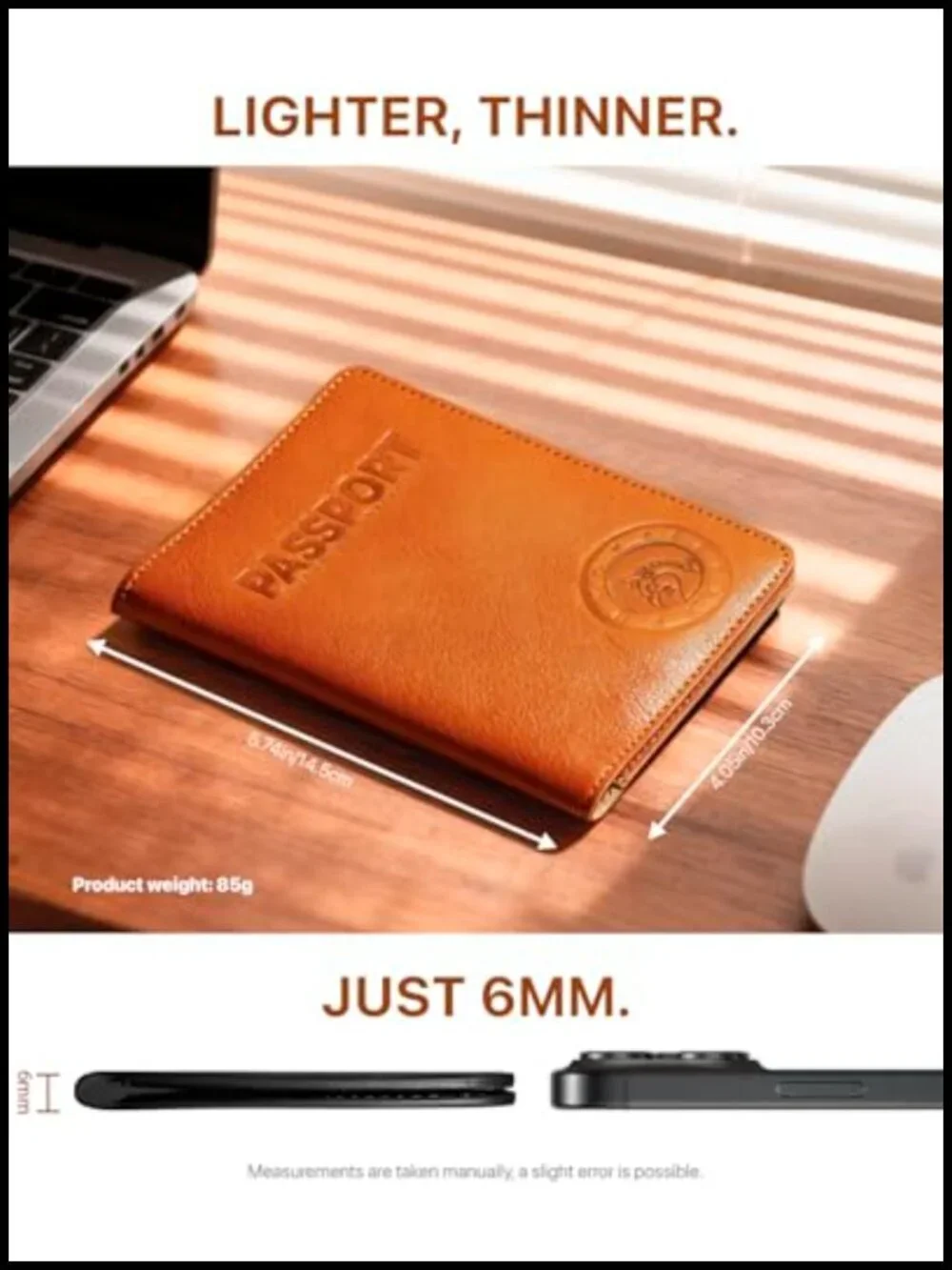 Genuine Leather Passport Holder with AirTag Slot RFID Travel Wallet